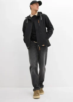 Chaqueta funcional impermeable con capucha y detalles de piel sintética