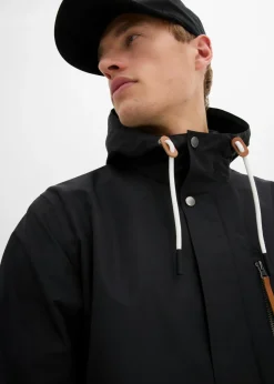 Chaqueta funcional impermeable con capucha y detalles de piel sintética