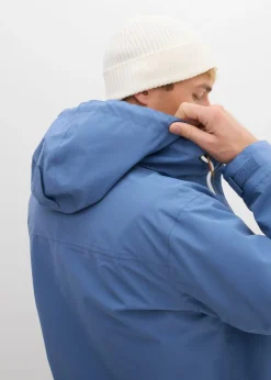 Chaqueta funcional impermeable con capucha y detalles de piel sintética