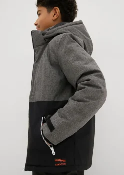 Chaqueta guateada de invierno con capucha y diseño en color block