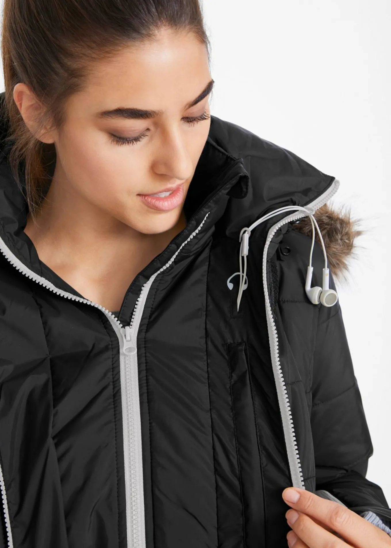 Chaqueta guateada larga funcional con aspecto 2 en 1, impermeable