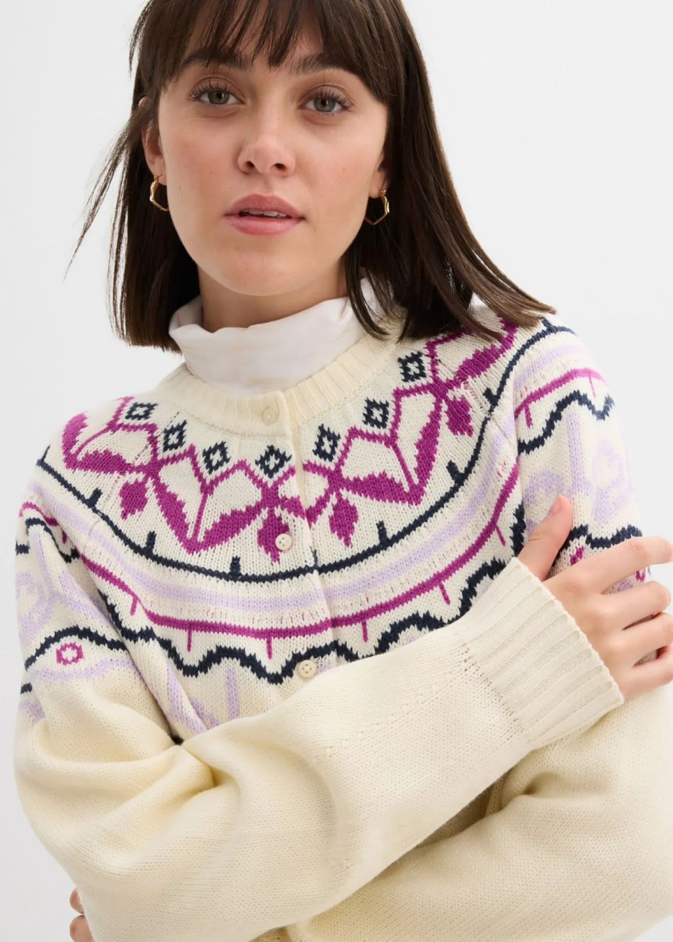 Chaqueta holgada de punto con patrón nórdico