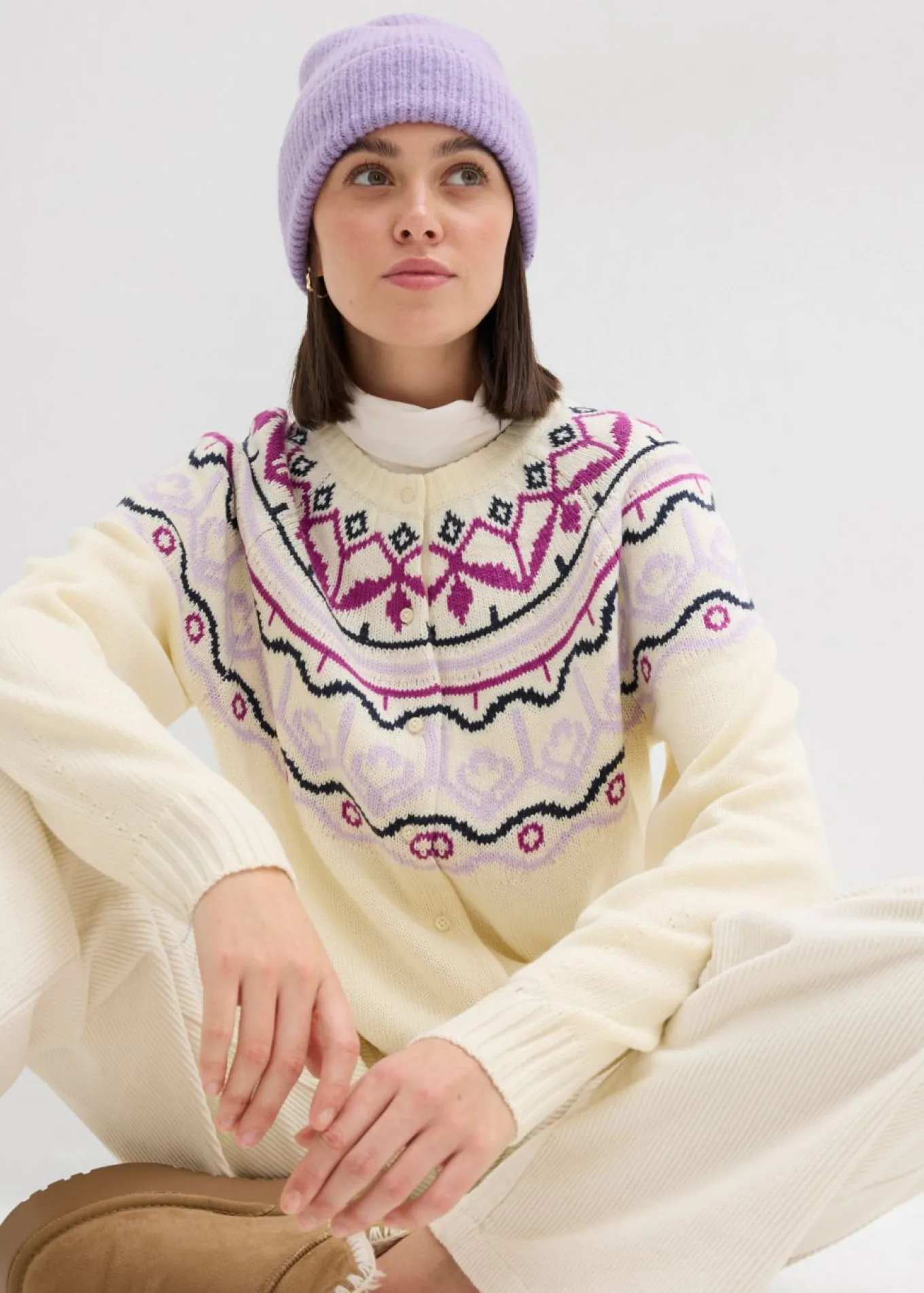 Chaqueta holgada de punto con patrón nórdico