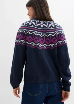 Chaqueta holgada de punto con patrón nórdico