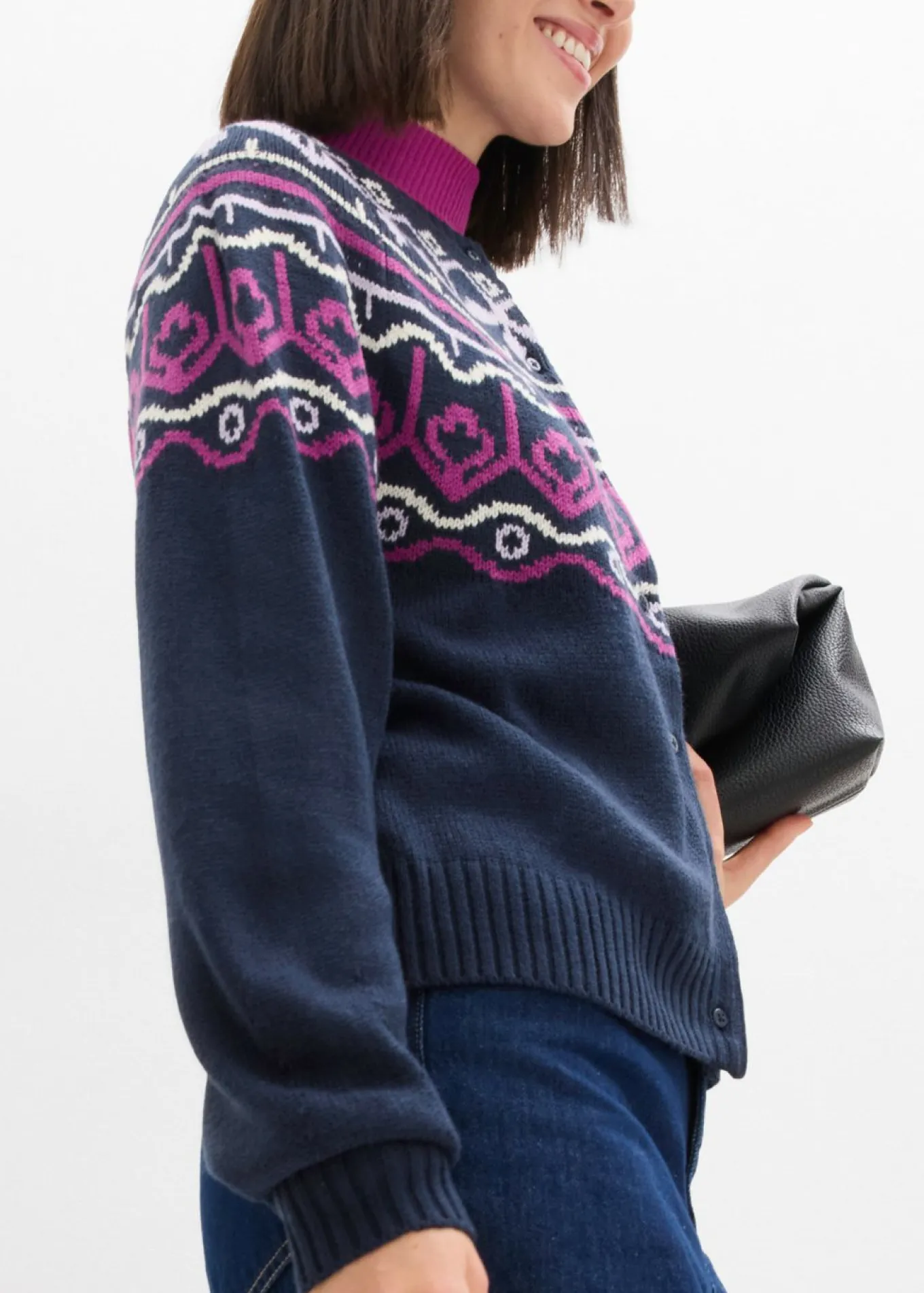 Chaqueta holgada de punto con patrón nórdico