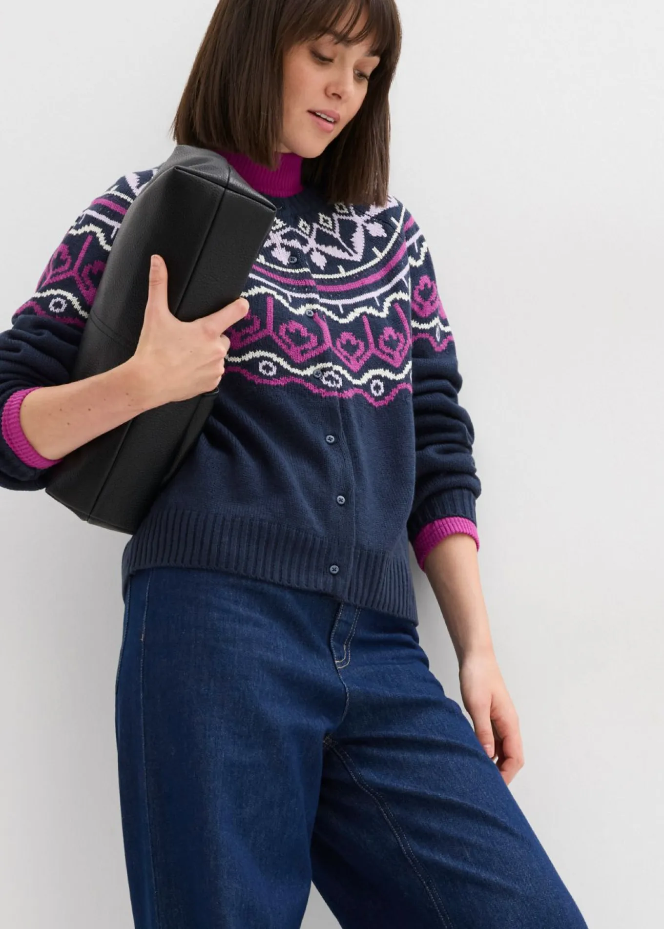 Chaqueta holgada de punto con patrón nórdico