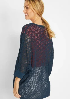 Chaqueta larga de punto con patrón calado
