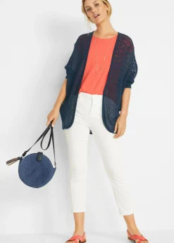 Chaqueta larga de punto con patrón calado