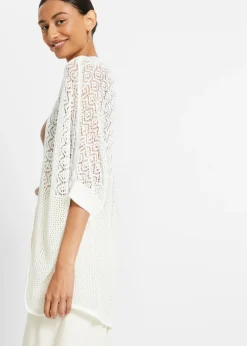 Chaqueta larga de punto con patrón calado