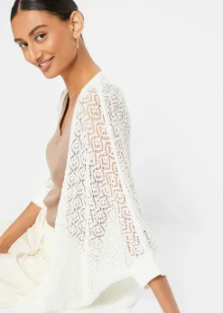 Chaqueta larga de punto con patrón calado