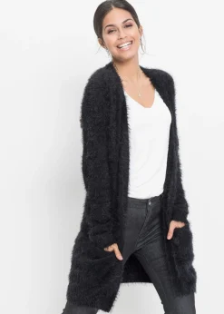 Chaqueta larga de punto con aspecto mullido