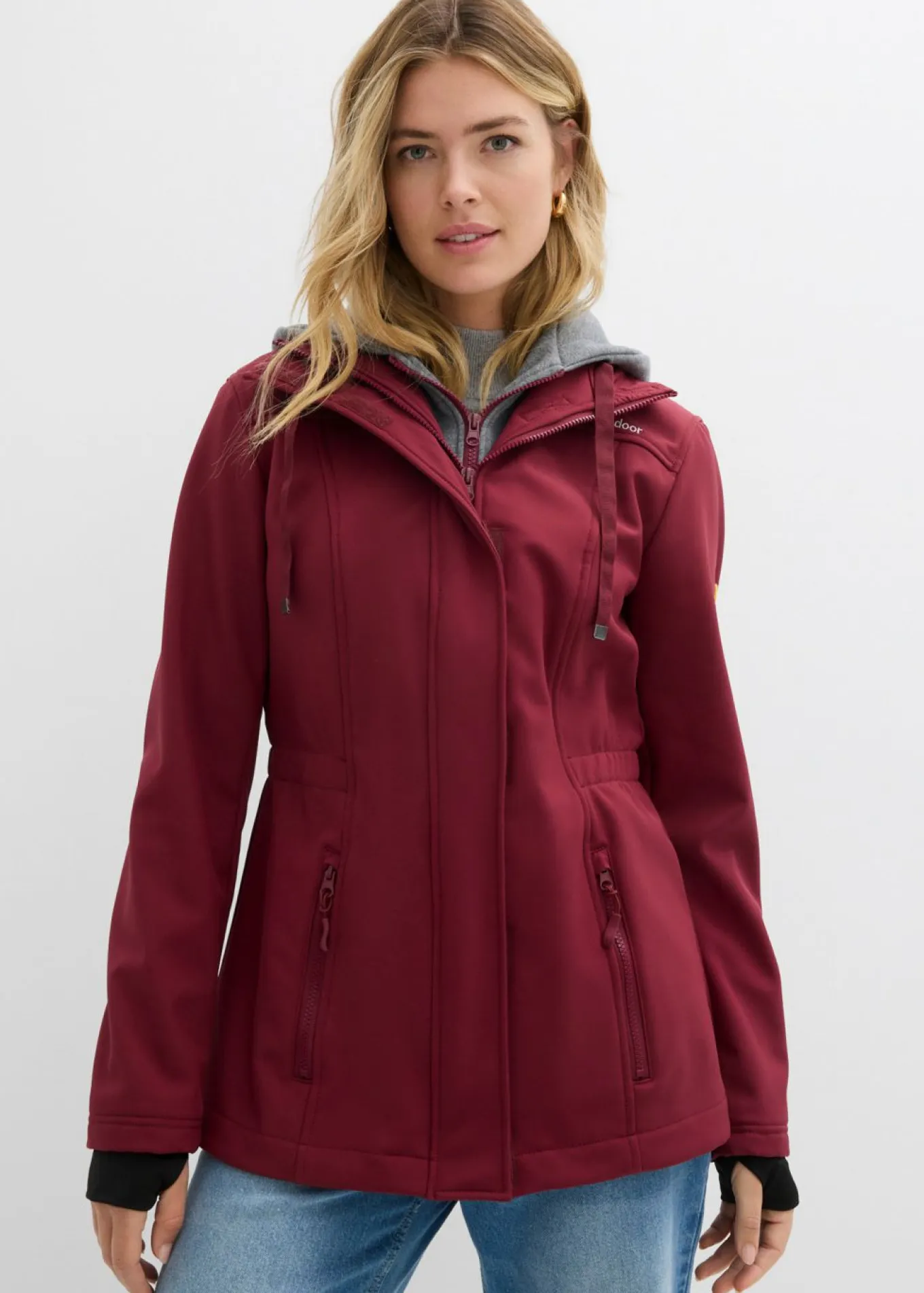 Chaqueta larga de softshell, repelente al agua, aspecto 2 en 1