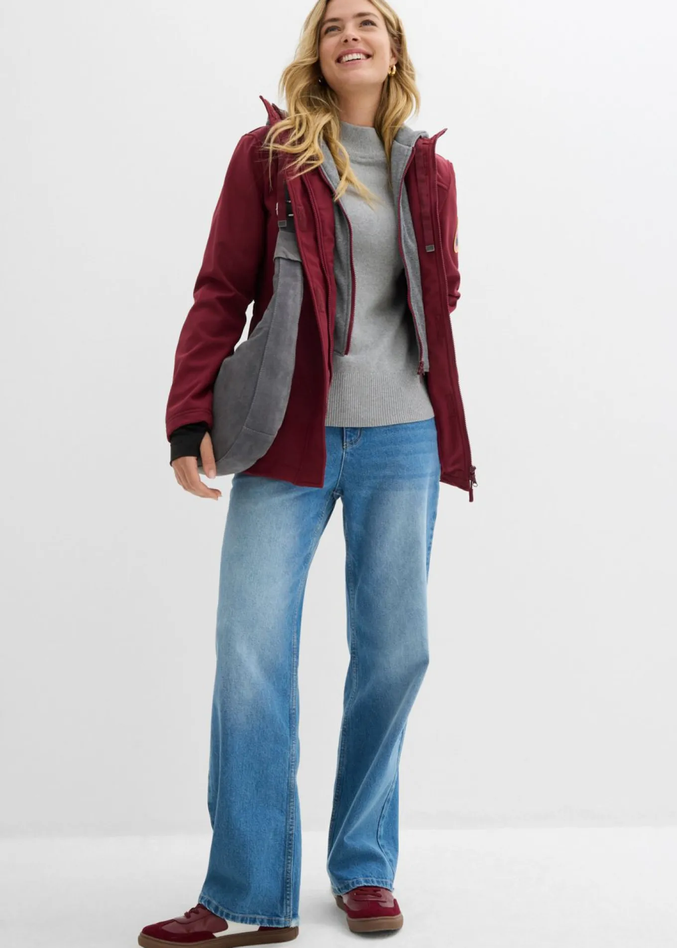 Chaqueta larga de softshell, repelente al agua, aspecto 2 en 1