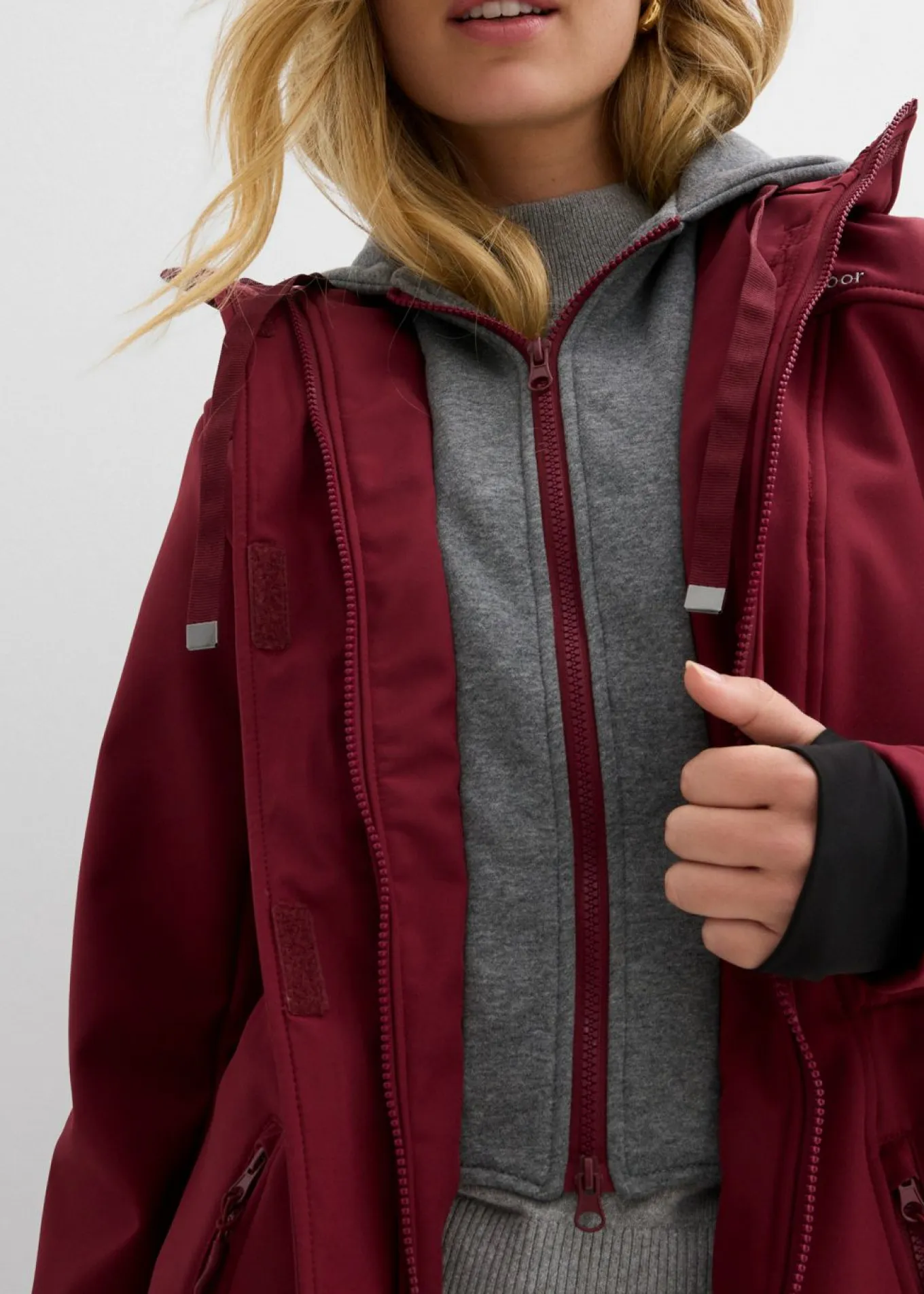 Chaqueta larga de softshell, repelente al agua, aspecto 2 en 1