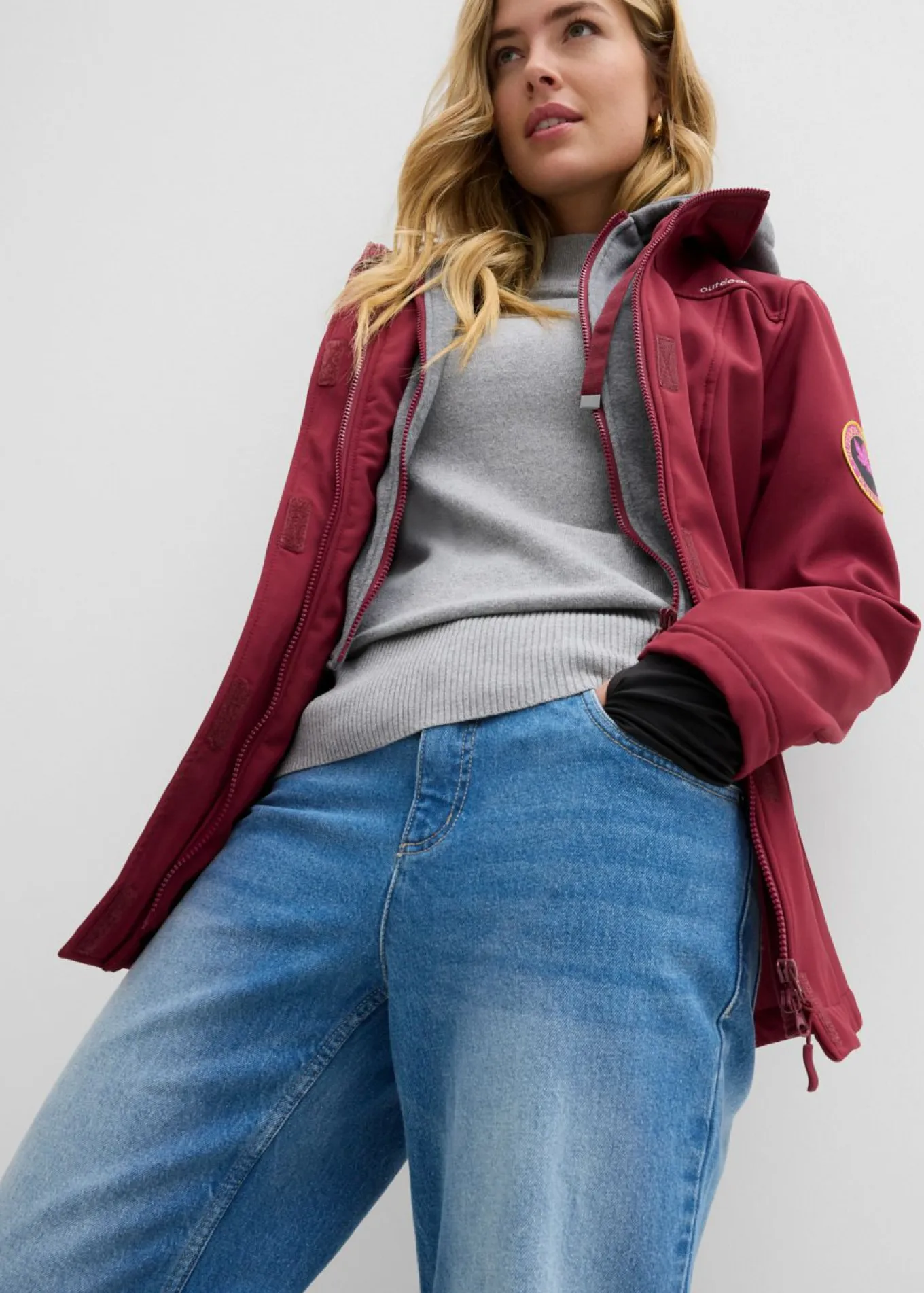 Chaqueta larga de softshell, repelente al agua, aspecto 2 en 1