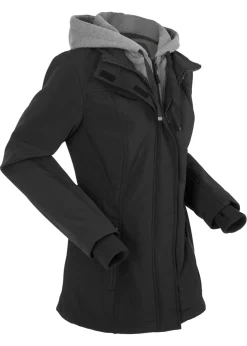 Chaqueta larga de softshell, repelente al agua, aspecto 2 en 1