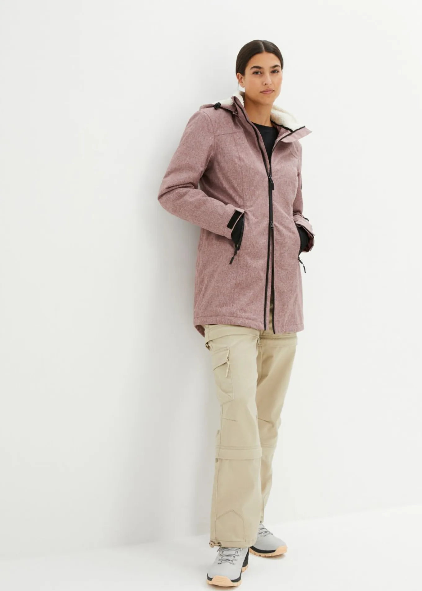 Chaqueta larga funcional impermeable para exteriores con forro polar
