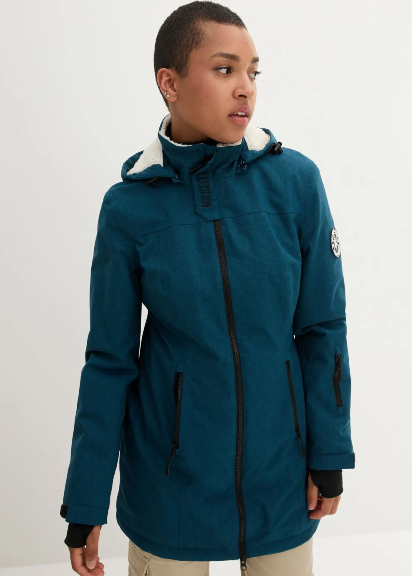 Chaqueta larga funcional impermeable para exteriores con forro polar