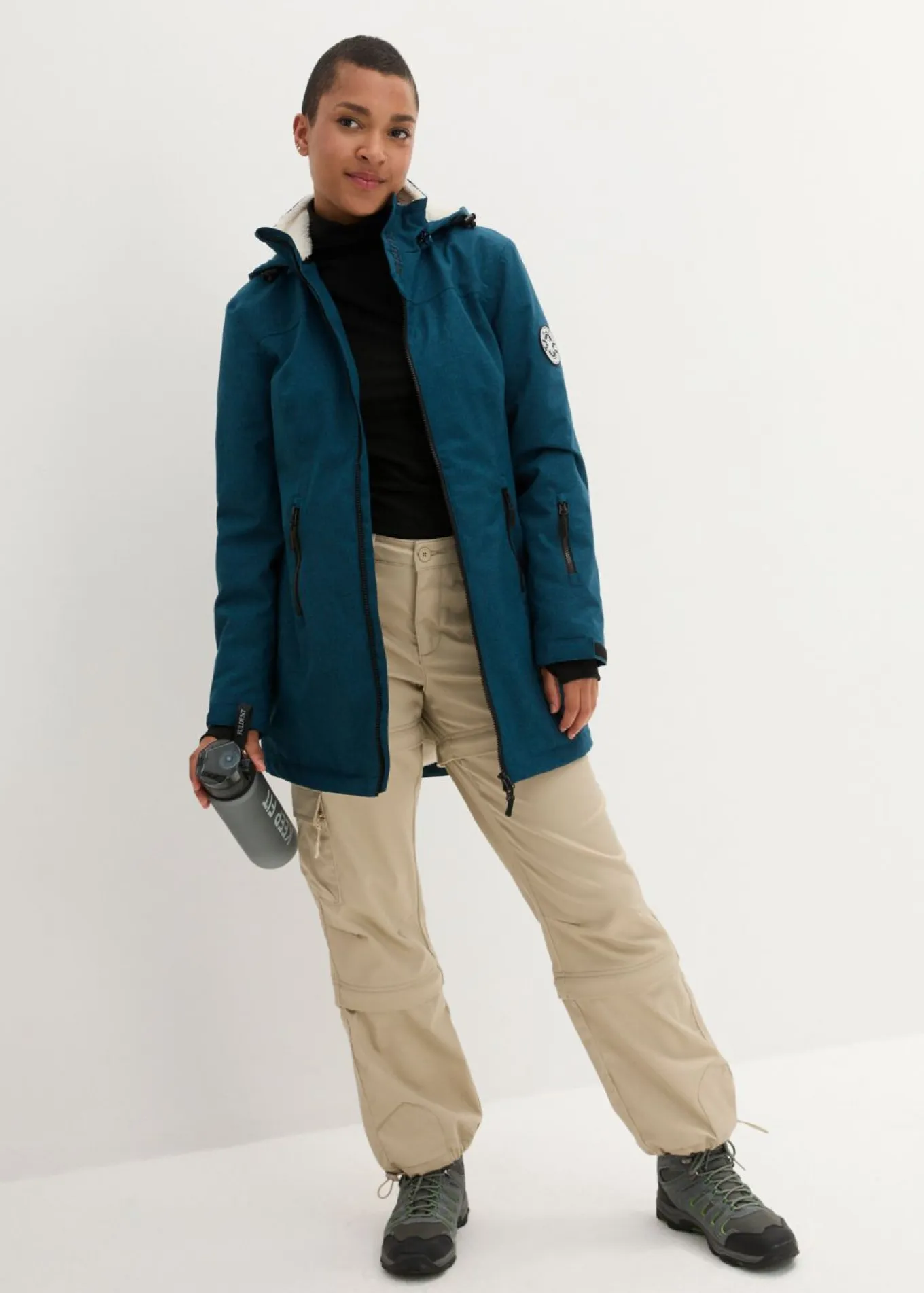 Chaqueta larga funcional impermeable para exteriores con forro polar