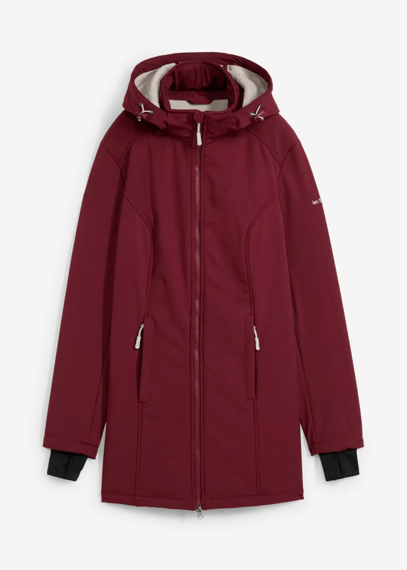Chaqueta larga funcional softshell repelente al agua, forro polar suave