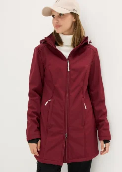 Chaqueta larga funcional softshell repelente al agua, forro polar suave