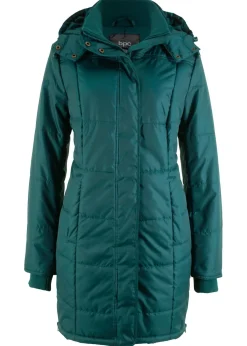Chaqueta larga guateada con cuello y capucha