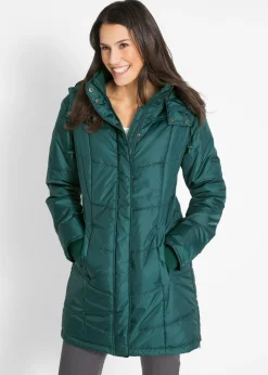Chaqueta larga guateada con cuello y capucha