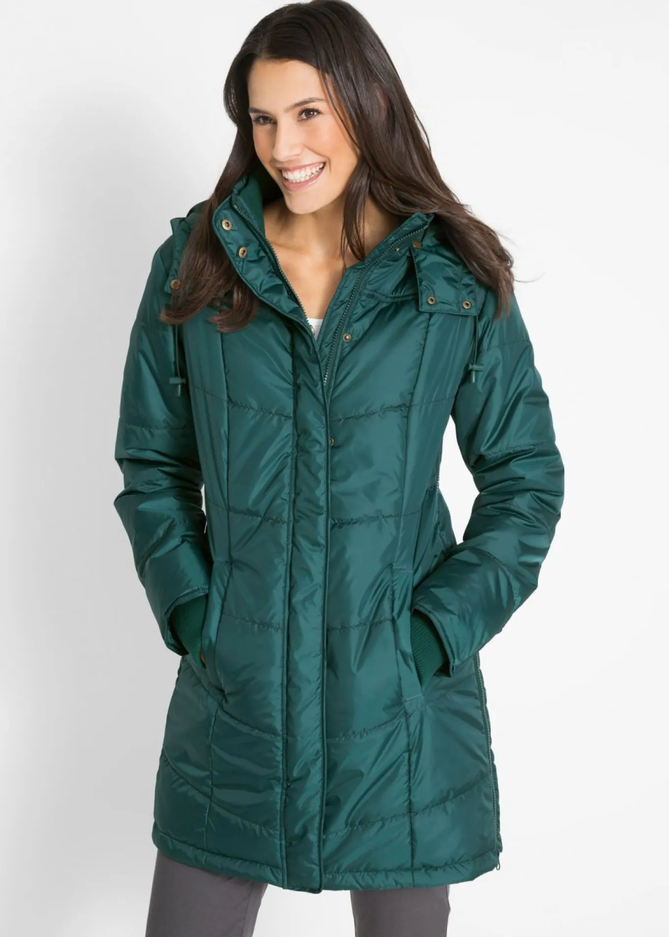 Chaqueta larga guateada con cuello y capucha