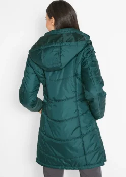 Chaqueta larga guateada con cuello y capucha