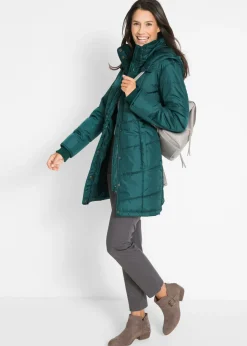 Chaqueta larga guateada con cuello y capucha