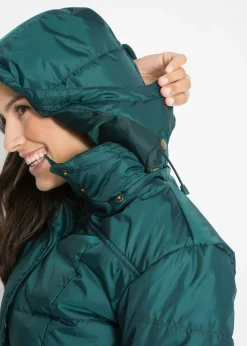 Chaqueta larga guateada con cuello y capucha