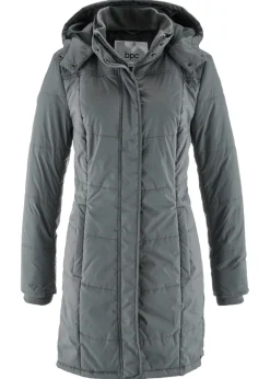 Chaqueta larga guateada con cuello y capucha