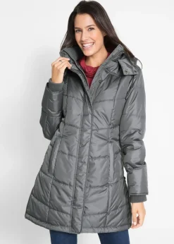Chaqueta larga guateada con cuello y capucha