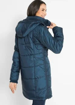 Chaqueta larga guateada con cuello y capucha