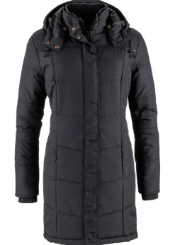 Chaqueta larga guateada con cuello y capucha