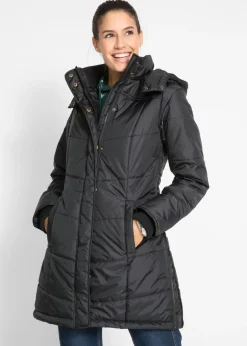 Chaqueta larga guateada con cuello y capucha