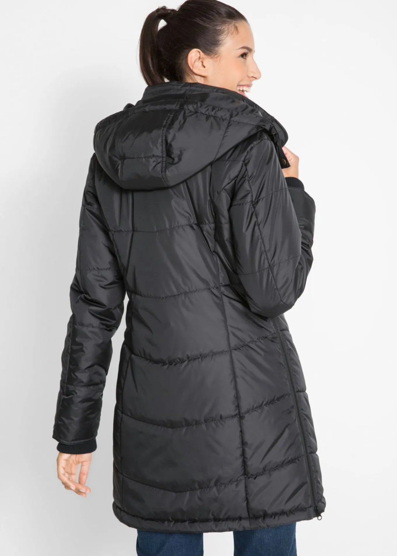 Chaqueta larga guateada con cuello y capucha