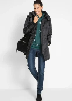 Chaqueta larga guateada con cuello y capucha