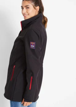 Chaqueta softshell elástica con diseño largo y tejido repelente al agua