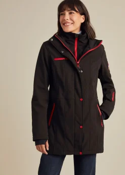 Chaqueta softshell elástica con diseño largo y tejido repelente al agua