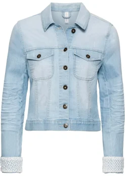 Chaqueta vaquera con inserto de encaje