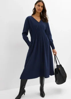 Cómodo vestido de mezcla de viscosa con pinzas decorativas