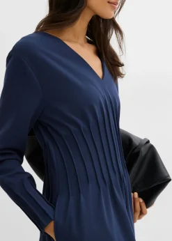 Cómodo vestido de mezcla de viscosa con pinzas decorativas