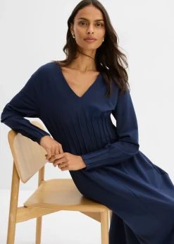 Cómodo vestido de mezcla de viscosa con pinzas decorativas