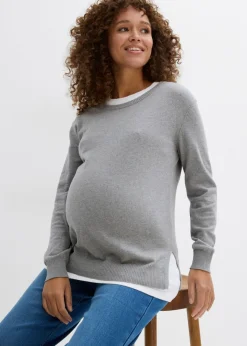 Conjunto 3 en 1 compuesto por jersey premamá y top de lactancia de punto de algodón