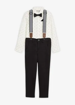 Conjunto de camisa de manga larga, pantalón elástico, tirantes y pajarita (4 piezas)