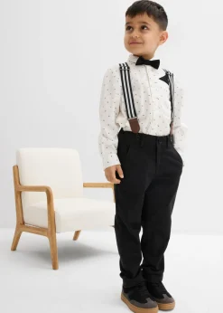 Conjunto de camisa de manga larga, pantalón elástico, tirantes y pajarita (4 piezas)