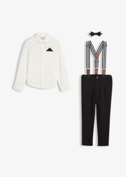 Conjunto de camisa de manga larga, pantalón elástico, tirantes y pajarita (4 piezas)
