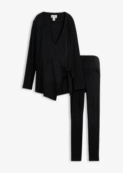 Conjunto de camiseta cruzada premamá con cómodos leggings (2 piezas)