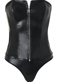 Corsé + tanga de piel sintética (conjunto de 2 piezas)